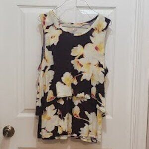 Juicy Couture XL maroon sleeveless blouse with white, yellow flowers.